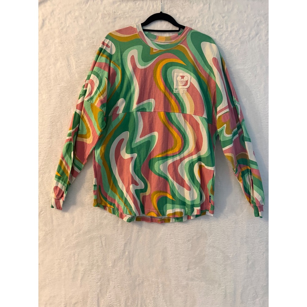 Walt Disney World Spirit Jersey Psychedelic Swirl Pink Green Yellow Size L